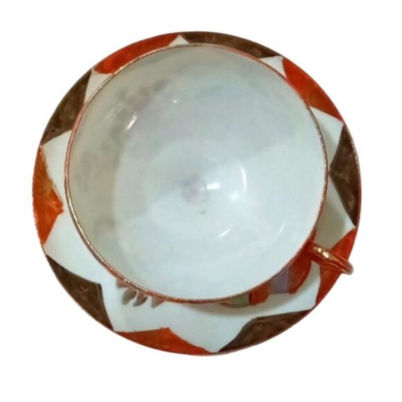 Antique Japanese Kutani Egg Shell Porcelain Hand Painted Cup & Saucer Set - Picture 3 of 9